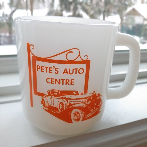 Vintage Milkglass Mug "Pete's Auto Centre" Retro Car Mechanic #1 - Picture 4 of 12